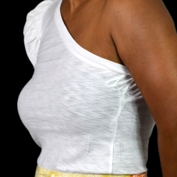 Nation LTD Raina One Shoulder Tee White Balloon Sleeve Pima Cotton T Shirt Small - Picture 13 of 14